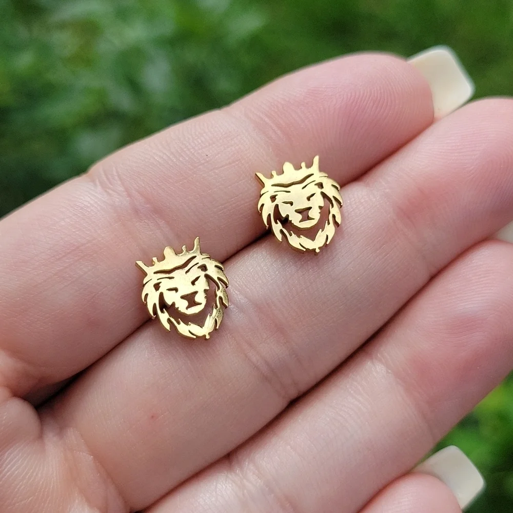 Lion of Judah Stud Earrings, choice of color - Picture 4 of 5